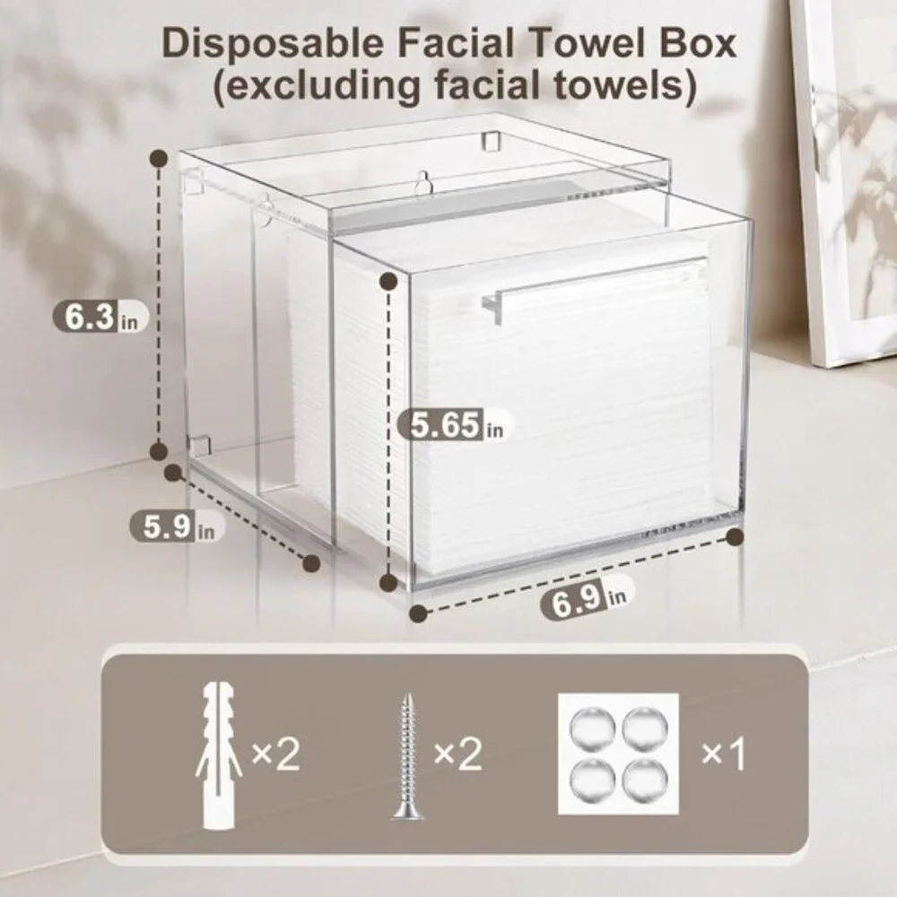 New Clean XL Acrylic Facial Towel Storage Box, Wall-Mount Organizer with Drawer